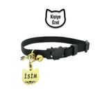 caramelos isimli, Güvenlik Kilitli Kedi Tasması-, isimlikli Kedi Tasması, Kedi Künyesi, Safety Click SİYAH-Tek Ebat