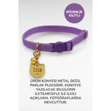 caramelos İSİMLİ KEDİ TASMASI KEDİ İSİMLİK KİŞİYE ÖZEL-EKO SERİSİ LİLA (GÖLD KÜNYE)-Tek Ebat