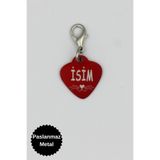 caramelos Isimli Kedi Tasması Künyesi- Paslanmaz Metal- Kişiye Özel Isimlik Kırmızı-Tek Ebat