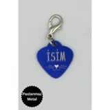 caramelos Isimli Kedi Tasması Künyesi- Paslanmaz Metal- Kişiye Özel Isimlik Mavi-Tek Ebat