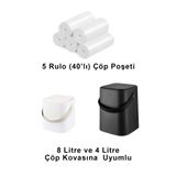 Carat Home 5 Adet 40'lı Çöp Poşeti 8 ve 4 Litre Çöp Kovasına Uyumlu - Mini Boy 5 Adet Rulo 40'lı