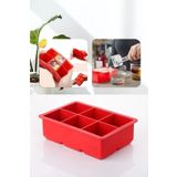 Carat Home 6 Bölmeli Büyük Boy Silikon Buz Kalıbı - 6'lı Kırmızı Silikon Kare Buzluk Kokteyl Sunum Buz Kalıbı
