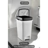 Carat Home İç Kovalı Slim Pedallı Banyo Mutfak Çöp Kovası - 15 Litre - Beyaz