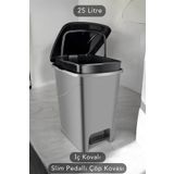 Carat Home İç Kovalı Slim Pedallı Banyo Mutfak Çöp Kovası - 25 Litre - Antrasit