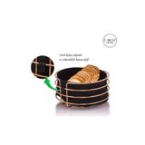 Carat Home Paslanmaz Metal Gold Şeritli Siyah Kumaş Ekmek Sepeti Yuvarlak Ekmeklik