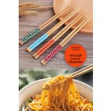 Carat Home Pratik 10 Çift Desenli Yıkanabilir Kore Çin Bambu Chopsticks Yemek Çubuğu |desenli Bambu Chopstick Renkli