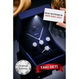 CARAT STONE IŞIKLI KUTUDA HALO MODEL YÜZÜK , KOLYE VE KÜPE GÜMÜŞ TAKI SETİ