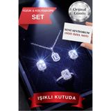 CARAT STONE IŞIKLI SET KUTUSUNDA 925 AYAR GERÇEK GÜMÜŞ YÜZÜK,KOLYE,KÜPE SET