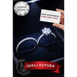 CARAT STONE Pırlanta Işıltılı Gerçek Gümüş Tektaş Ve Tamtur Yüzük (IŞIKLI YÜZÜK KUTUSUNDA GELİR)