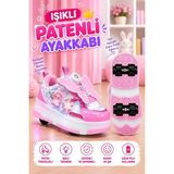 Carby Kanatlı Model Patenli, Işıklı, 4 Tekerlekli Spor & Paten Dönüşümlü Çocuk Ayakkabısı - Pembe - 33