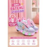 Carby Kanatlı Model Patenli, Işıklı, 4 Tekerlekli Spor & Paten Dönüşümlü Çocuk Ayakkabısı - Pembe - 36