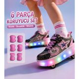 Carby Patenli Işıklı Tekerlekli Çocuk Ayakkabısı – Led, Gizlenebilir Tekerlek - Altın - 37