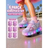 Carby Patenli Işıklı Tekerlekli Çocuk Ayakkabısı – Led, Gizlenebilir Tekerlek - Mor - 36