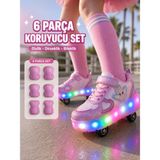 Carby Patenli Işıklı Tekerlekli Çocuk Ayakkabısı – Led, Gizlenebilir Tekerlek - Pembe - 33