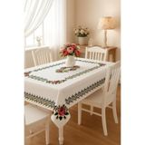 Cardea Home Collection Gül ve Yaprak Kanaviçe Baskılı Masa Örtüsü