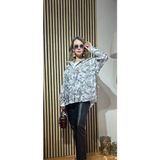 Cardella %100 Pamuk Brode Çiçek Desenli Oversize Kadın Gömlek - Siyah - Beyaz