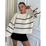 Cardella Kadın Balon Kol Oversize Triko Kazak Gri - Standart - Ekru