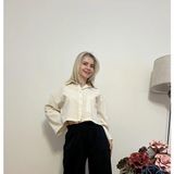 Cardella Kadın Çizgili Oversize Keten Gömlek – Tek Ebat Crop Salaş Gömlek - Standart - Bej