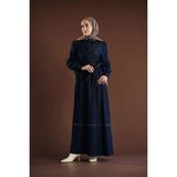 Cardella Yandan Bağlamalı Fermuar Detaylı Denim Kot Elbise Tesettür Jean Elbise - Lacivert - 38