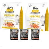 Care Haircare Deri Ve Tüy Sağlığı Için Tahılsız Yetişkin Kedi Maması2kgx2=4kg+Somonlu Yaş Mama 85 GRX3 - 2 ADET
