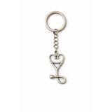 Care Heart Charm – Kalp Formlu Stetoskop Figürlü Gümüş Renk Unisex Metal Anahtarlık