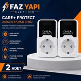 Care+ Protect Akım Korumalı Priz 2’li Paket | Dijital Voltaj Göstergeli Aşırı Gerilim Koruyucu | Faz Yapı Elektrik