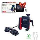 Caretech Ct-m03 Telefon Tutucu Hızlı Şarj Gidon Ayna Montajlı Motosiklet Type-c Üniversal Çok Renkli
