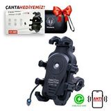 Caretech Ct-m11 Telefon Tutucu Titreşim Önleyicili Motosiklet Gidon Ayna Montajlı Type-c Hızlı Şarj Siyah