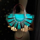 Carıdea El Yapımı Hakiki Deri Bayan Çanta, Clutch, El Omuz Çantası V105 - Turkuaz