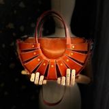 Carıdea El Yapımı Hakiki Deri Bayan Çanta, Clutch, El Omuz Çantası V117 - Turuncu