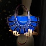 Carıdea El Yapımı Hakiki Deri Bayan Çanta, Clutch, El Omuz Çantası V87 - Mavi