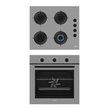 Carino 4 Fonksiyon Mekanik Gri Power Turbo 2'Li Cam Ocaklı Ankastre Set (Fırın+Ocak)