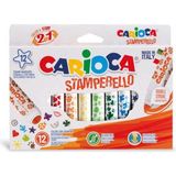 Carioca 2 Adet Stamperello Keçeli Boya Kalemi 12'li Renkli Çift Uçlu Damga Kalem Seti