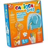 Carioca 43079 Hayvanlar 2 Adet 3 Parçalı Yapboz + 8 Adet Bebek Keçeli Kalem Boyanabilir Bebek Yapboz