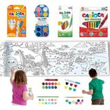 Carioca 4'Lü Boyama Seti + Lino Yapışkanlı Boyama Kağıdı 200X30 Cm Anımal Paradıse