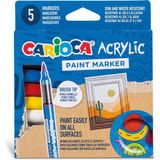 Carioca Akrilik Paint Marker Su Bazlı Fırça Uçlu 5'li Renkli Kalem Seti Farklı Yüzeyler İçin
