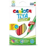 Carioca Tita Jumbo Üçgen Kuru Boya Kalemi 12 Renk 4 mm Kalınlık ile Çocuklar İçin