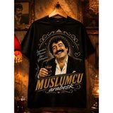 Carismatisort Müslüm Gürses Anısına Arabesk Tişört Tshirt Bay Bayan Erkek Kadın Unisex - Siyah