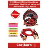 Carlburn %100 Bakır 0.50mm Kalın Kablo 1200 Amper Güçlü Oto 2 Metre Akü Takviye Hızlı Şarj Kablosu Uyumlu