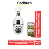 Carlburn 360° Panoramik Görüş 4K Full HD Çift Lensli E27 Duy Girişli 8 MP Kablosuz Ampul Kamera