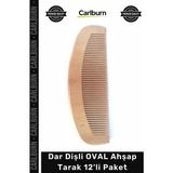 Carlburn #ahşaptarak Doğal Kayın Ağacı Tasarım Profesyonel Lüks Set Dar Dişli Oval Ahşap Tarak 12'li Paket - Tek Ebat