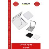 Carlburn #Ayna Handmade El İşçiliği Lüks Modern Cep Çanta Boyu Makyaj Aksesuarı Şık Çerçeveli Derili Ayna Siy