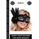 Carlburn #BaloMaskesi Siyah Tüylü Venedik Lüks Parti Kostüm Aksesuarı Gösterişli Şıklık Balo Maskesi