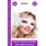 Carlburn #BaloMaskesi Zarif Gösterişli Beyaz Tüylü Venedik Lüks Parti Kostüm Etkinlik Özel Davet Balo Maskesi