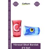 Carlburn #Bardak Porselen Türk Bayrağı Nazar Boncuğu Tasarımlı 2li Set Hediyelik Şık Yöresel Shot Bardak