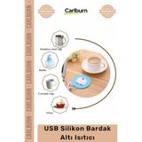 Carlburn #bardakısıtıcı Karbon Fiber Isıtma Pedli Taşınabilir Ofis Masaüstü Şık USB Silikon Bardak Altı Isıtıcı - Tek Ebat