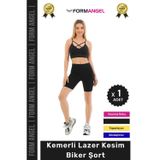 Carlburn #BikerŞort İç Göstermeyen Kaymaz Şekillendirici Toparlayıcı Kemerli Lazer Kesim Biker Şort