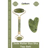 Carlburn Cilt Bakımı Yeşim Taşı Yüz Masajı Sıkılaştırma Doğal Gençleştirici Jade Roller Gua Sha Taşı Seti