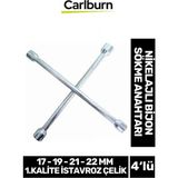 Carlburn Garantili Istavroz Çelik Dört Kol Sabit 17 19 21 22MM 1.kalite 4'lü Nikelajlı Bijon Sökme Anahtarı