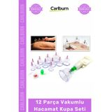 Carlburn #Hacamat Dayanıklı Ergonomik Silikon Masajlı Aparatı 12 Parça Vakumlu Hacamat Kupa Çekme Seti